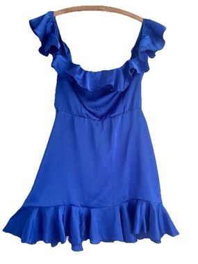 Lucy in the Sky Size M Blue Ruffle Mini Dress Party Formal Flirty Royal Cobalt